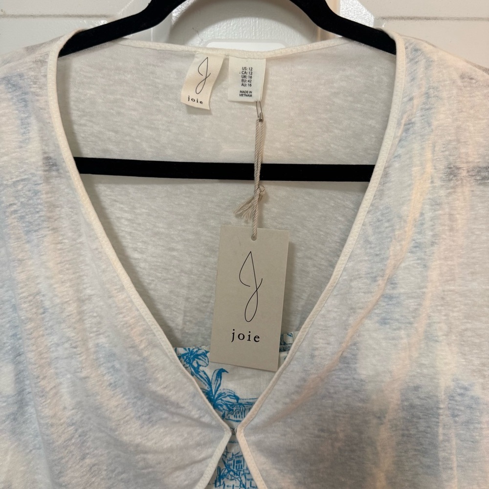 NWT JOIE Dress Shrug Set Blue White Palm-print Toile Linen Cotton Dress Size 12 - Picture 8 of 16